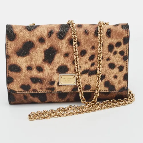 Leopard Print Leather Trifold Wallet On Chain - Dolce & Gabbana - Modalova