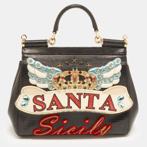 Sicily Medium Lizard Embossed Leather Top Handle Bag - Dolce & Gabbana - Modalova
