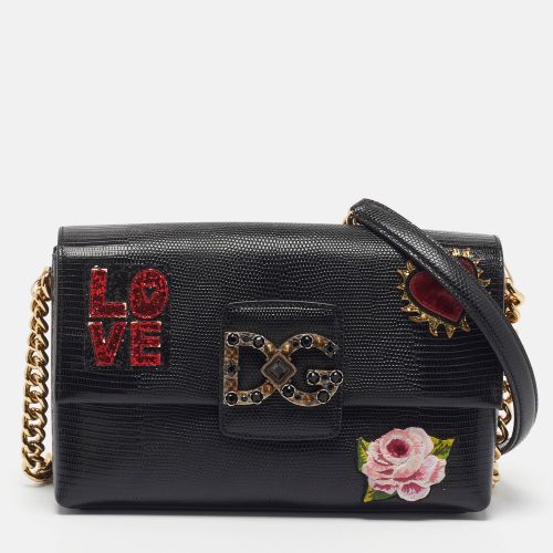 DG Millennials Patch Embellished Lizard Embossed Leather Shoulder Bag - Dolce & Gabbana - Modalova