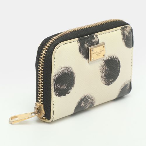 Black Polka Dot Leather Zip Around - Dolce & Gabbana - Modalova