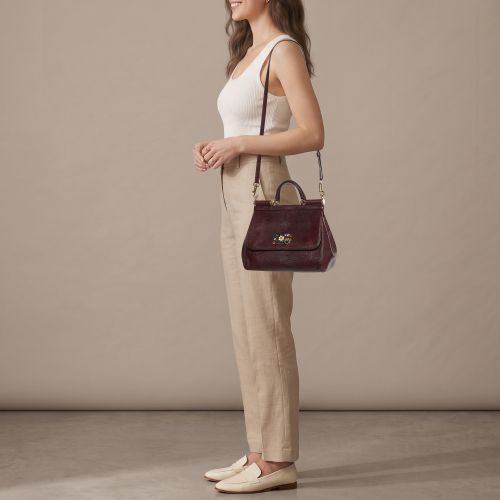 Sicily Crystal Logo Medium Lizard Embossed Leather Top Handle Bag - Dolce & Gabbana - Modalova