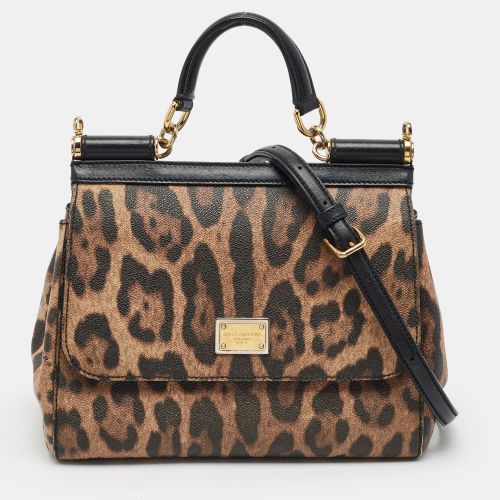 Miss Sicily Medium /Black Leopard Print Coated Canvas Top Handle Bag - Dolce & Gabbana - Modalova