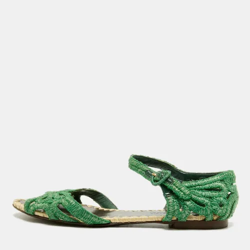 Size 37.5 Raffia Flat Ankle Strap Sandals - Dolce & Gabbana - Modalova