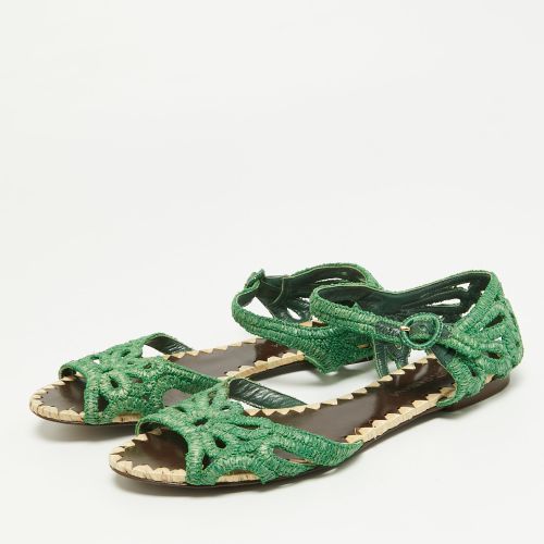Size 37.5 Raffia Flat Ankle Strap Sandals - Dolce & Gabbana - Modalova