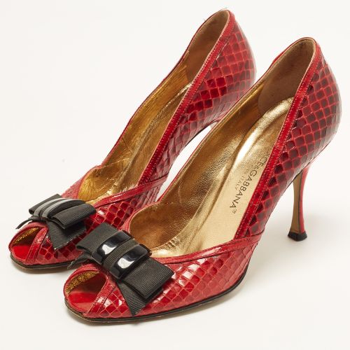 Size 36 Python Leather Peep Toe Pumps - Dolce & Gabbana - Modalova