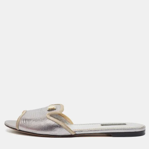 Sofia Size 38 Lizard Embossed Leather Flat Slides - Dolce & Gabbana - Modalova