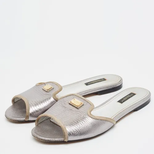 Sofia Size 38 Lizard Embossed Leather Flat Slides - Dolce & Gabbana - Modalova