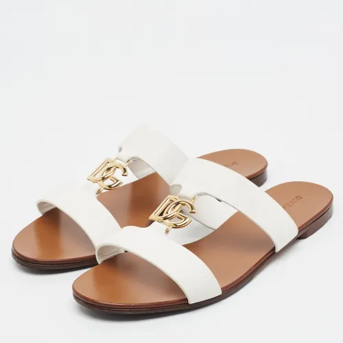 Bianca DG Logo Size 38 Leather Flat Slide - Dolce & Gabbana - Modalova