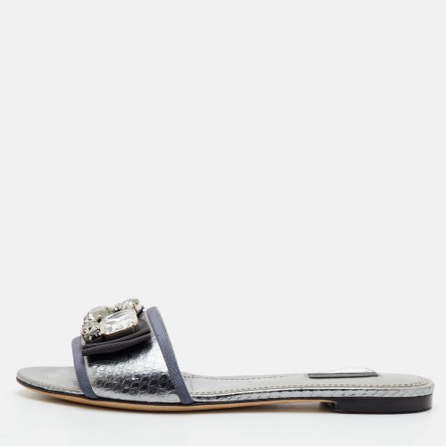 Sofia Size 39 Snakeskin Embossed Leather Crystal Embellished Flat Sandals - Dolce & Gabbana - Modalova