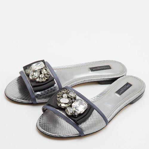 Sofia Size 39 Snakeskin Embossed Leather Crystal Embellished Flat Sandals - Dolce & Gabbana - Modalova