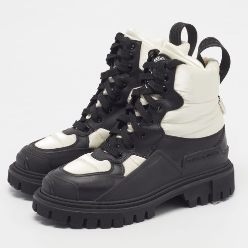 Size 39.5 /Black Leather and Nylon Combat Boots - Dolce & Gabbana - Modalova