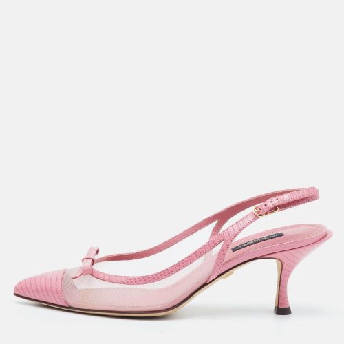 Lori Size 38 Lizard Embossed Leather and Mesh Pointed Toe Slingback Pumps - Dolce & Gabbana - Modalova