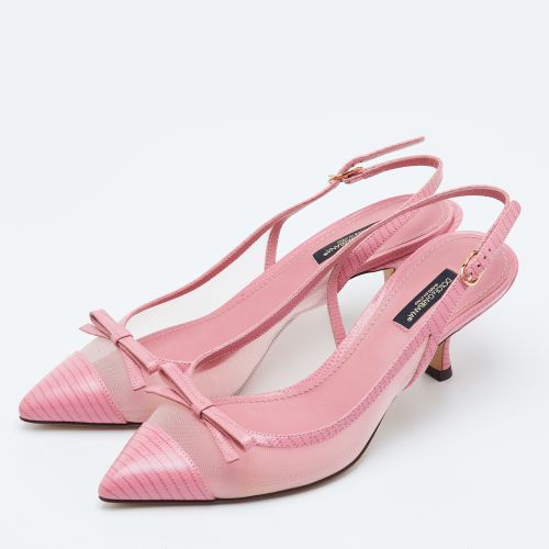 Lori Size 38 Lizard Embossed Leather and Mesh Pointed Toe Slingback Pumps - Dolce & Gabbana - Modalova