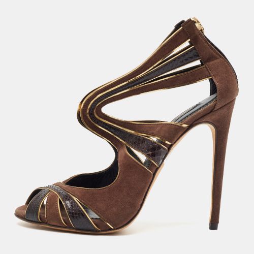 Size 39 Two Tone Python Leather and Suede Ankle Strap Sandals - Dolce & Gabbana - Modalova