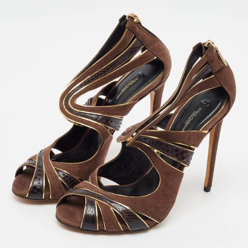 Size 39 Two Tone Python Leather and Suede Ankle Strap Sandals - Dolce & Gabbana - Modalova