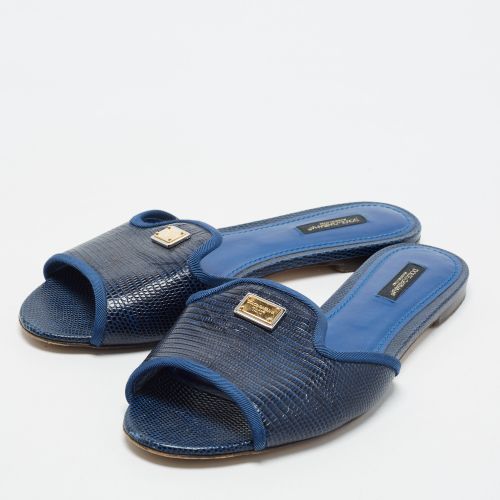 Sofia Size 39 Lizard Embossed Leather Flat Slides - Dolce & Gabbana - Modalova