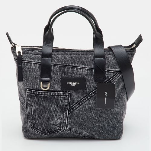 Black Denim and Leather Tote - Dolce & Gabbana - Modalova