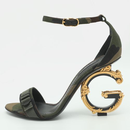 Keira Size 38.5 Camouflage Canvas Ankle Strap Sandals - Dolce & Gabbana - Modalova