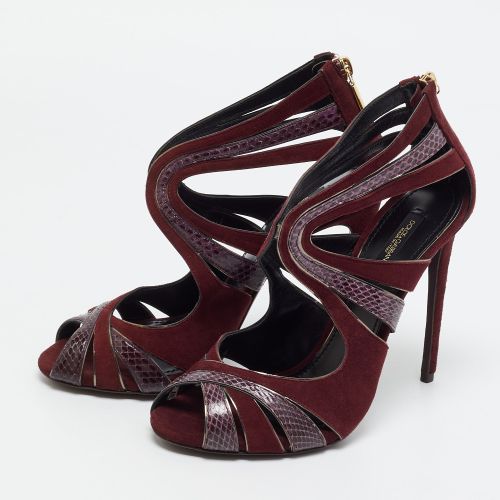 Size 36.5 Python Leather and Suede Ankle Strap Sandals - Dolce & Gabbana - Modalova