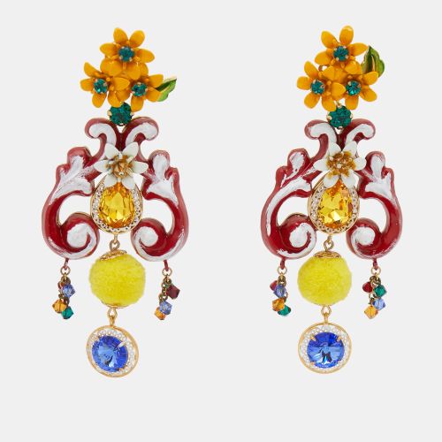 Dolce & Gabbana Multi Color Composite Crystals Fabric Gold Tone Earrings - Dolce & Gabbana - Modalova