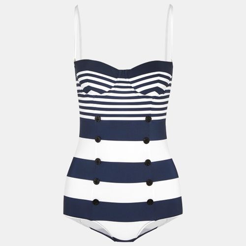 White Striped Jersey Swimsuit S - Dolce & Gabbana - Modalova