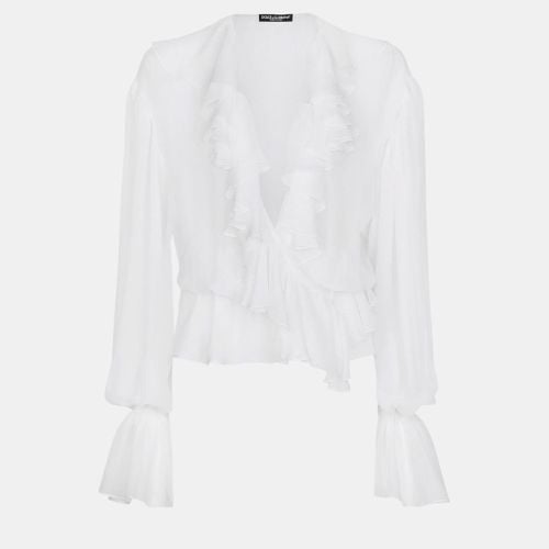 Dolce & Gabbana White Silk Shirt Ruffles Shirt S - Dolce & Gabbana - Modalova