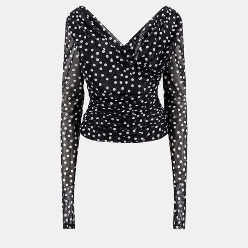 Dolce & Gabbana Black Draped Polka-Dots Print Top IT 52 - Dolce & Gabbana - Modalova