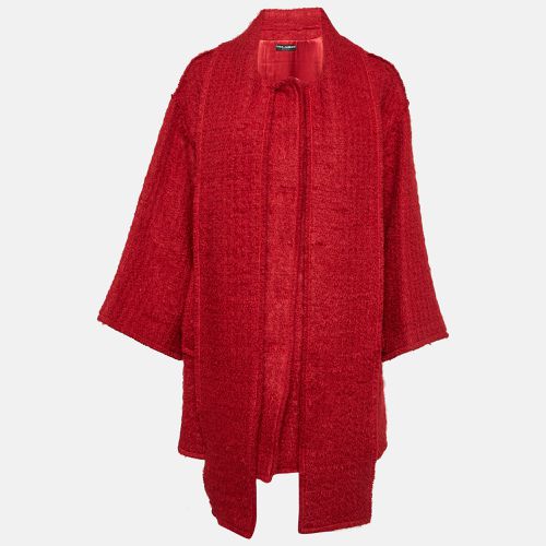 Dolce & Gabbana Red Tweed Shawl Trim Mid-Length Coat S - Dolce & Gabbana - Modalova