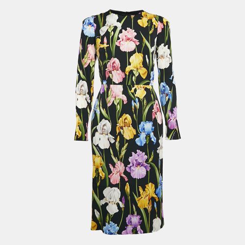 Dolce & Gabbana Black Floral Print Silk Long Sleeve Midi Dress M - Dolce & Gabbana - Modalova