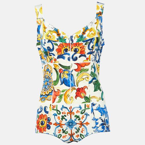 Dolce & Gabbana Multicolor Majolica Print Silk Cotton Bodysuit & Skirt Set L - Dolce & Gabbana - Modalova