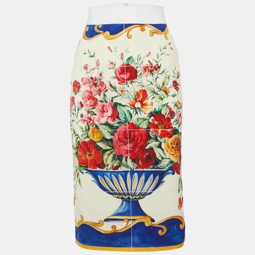 Dolce & Gabbana Ivory Floral Vase Print Silk Midi Skirt S - Dolce & Gabbana - Modalova