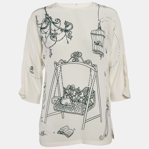 Dolce & Gabbana Off White Bird Cage Print Silk Blouse S - Dolce & Gabbana - Modalova