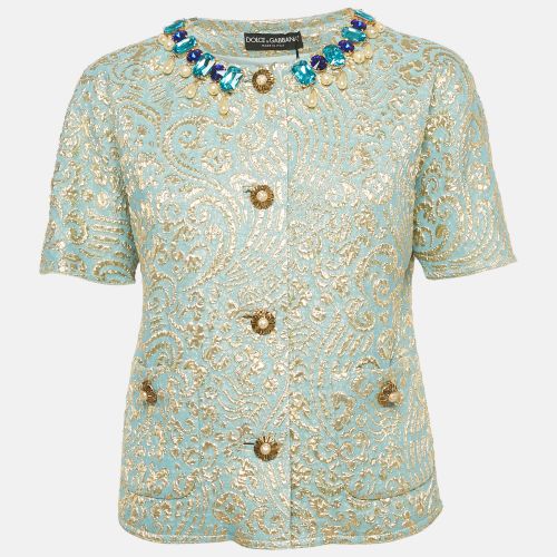 Dolce & Gabbana Blue Crystal Embellished Brocade Blouse M - Dolce & Gabbana - Modalova