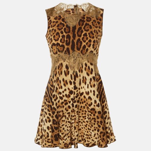 Dolce & Gabbana Brown Leopard Print Silk Lace Trim Mini Dress S - Dolce & Gabbana - Modalova