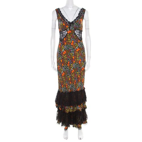 Dolce & Gabbana Multicolor Floral Print Silk Sheer Lace Insert Sleeveless Maxi Dress M - Dolce & Gabbana - Modalova