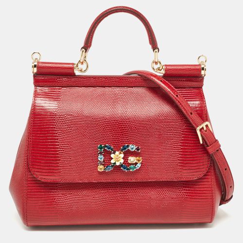 Dolce & Gabbana Red Lizard Embossed Leather Medium Miss Sicily Top Handle Bag - Dolce & Gabbana - Modalova