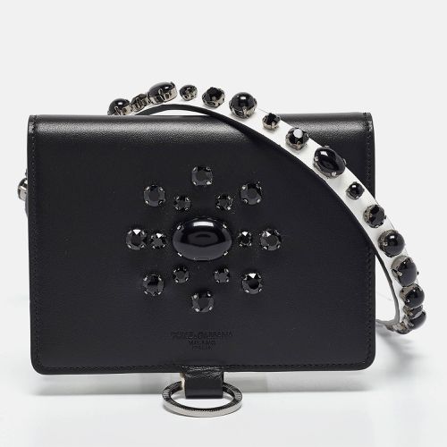 Dolce & Gabbana Black Leather Crystal Embellished Flap Crossbody Bag - Dolce & Gabbana - Modalova