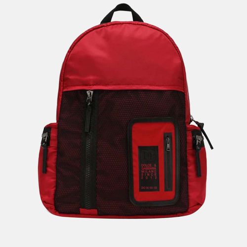 Dolce & Gabbana Kids Red & Black - Leather and Nylon - Kids Logo Patch Backpack - Dolce & Gabbana - Modalova