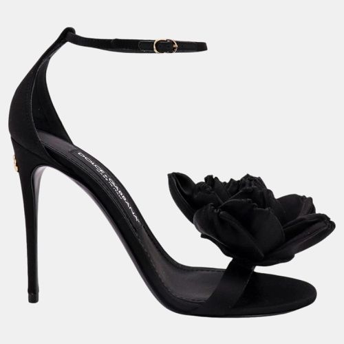 Dolce & Gabbana Black Satin Floral Application Sandals EU 40 - Dolce & Gabbana - Modalova