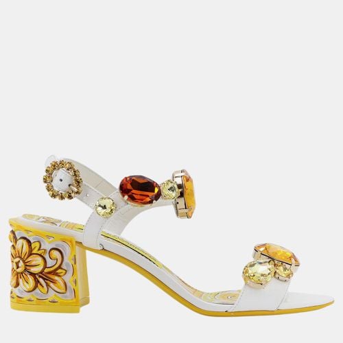 Dolce & Gabbana Yellow/White Leather Keira Sandals EU 36 - Dolce & Gabbana - Modalova