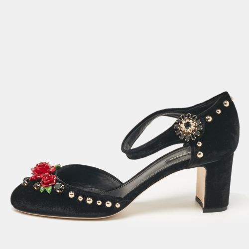 Dolce & Gabbana Black Velvet Studded and Rose Embellished Ankle Strap Pumps Size 41 - Dolce & Gabbana - Modalova