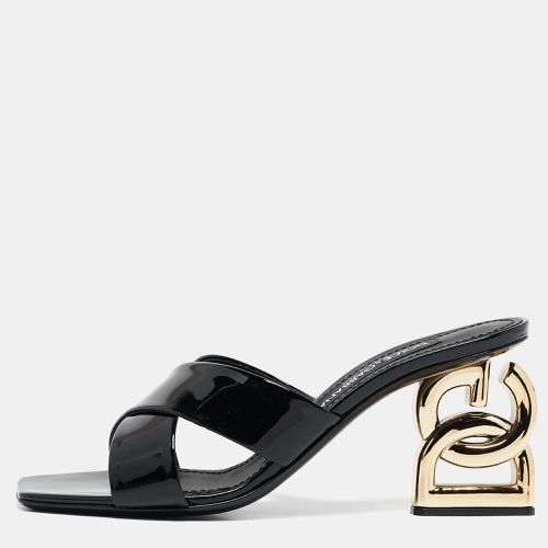 Dolce & Gabbana Black Patent Leather DG Heel Slide Sandals Size 38 - Dolce & Gabbana - Modalova