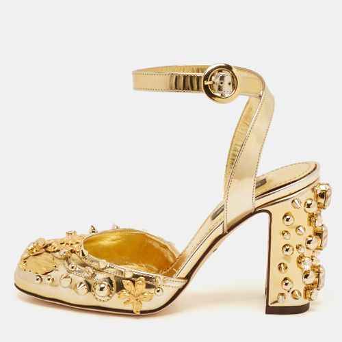 Dolce & Gabbana Gold Leather Embellished Ankle Wrap Sandals Size 35 - Dolce & Gabbana - Modalova