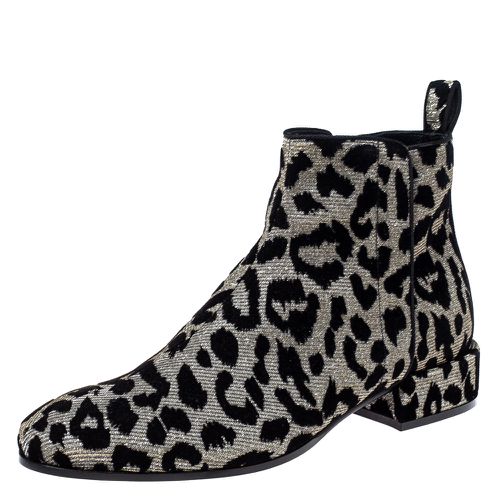 Dolce & Gabbana Black/Silver Animal Print Lurex and Velvet Ankle Boots Size 36 - Dolce & Gabbana - Modalova