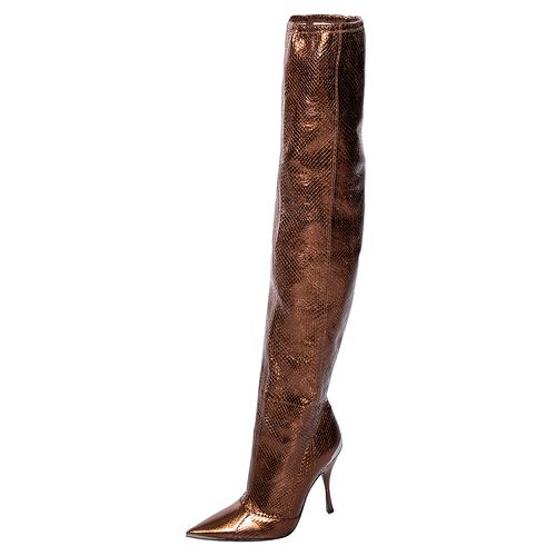 Dolce & Gabbana Metallic Gold-Brown Snakeskin Leather Pointed Boots Size 36 - Dolce & Gabbana - Modalova