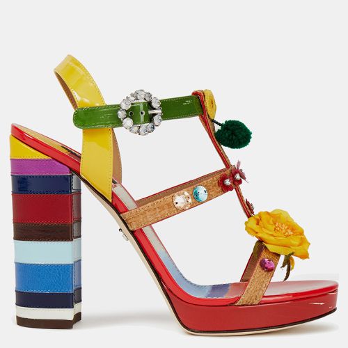 Dolce & Gabbana Multicolor Patent Leather Embellished Block Heel Sandals 37 - Dolce & Gabbana - Modalova