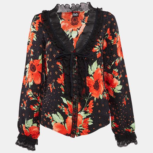 Dolce & Gabbana Black Floral Print Satin Ruffled Shirt M - Dolce & Gabbana - Modalova