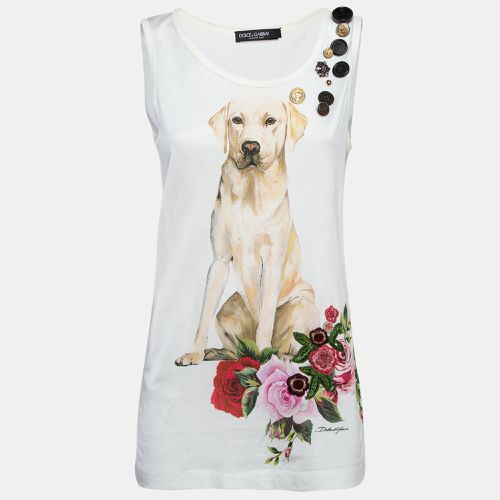 Dolce & Gabbana White Dog-Floral Print and Embellished Cotton Tank Top S - Dolce & Gabbana - Modalova