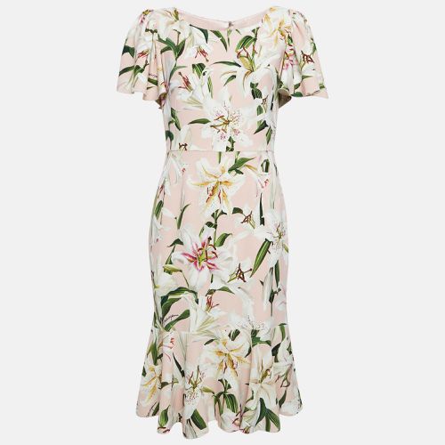 Dolce & Gabbana Pink Floral Print Crepe Flounce Midi Dress M - Dolce & Gabbana - Modalova