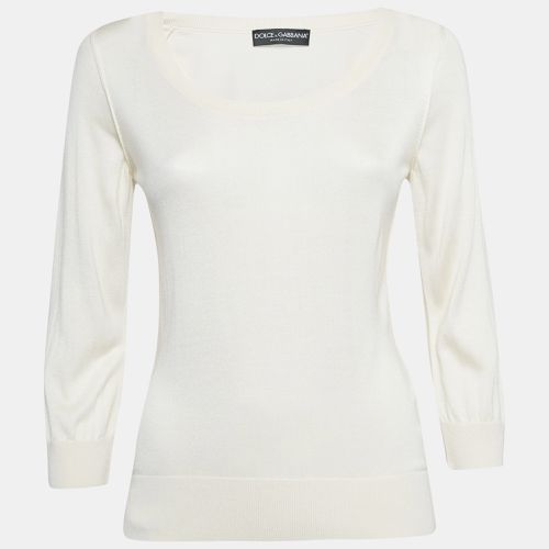 Dolce & Gabbana Cream Silk Knit Round Neck Sweatshirt S - Dolce & Gabbana - Modalova